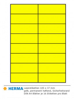 Gelbe Laseretiketten 105 x 37 mm