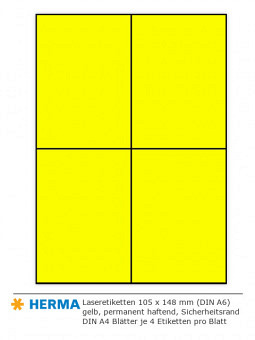 Gelbe Laseretiketten 105 x 148 mm