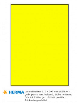 Gelbe Laseretiketten 210 x 297 mm